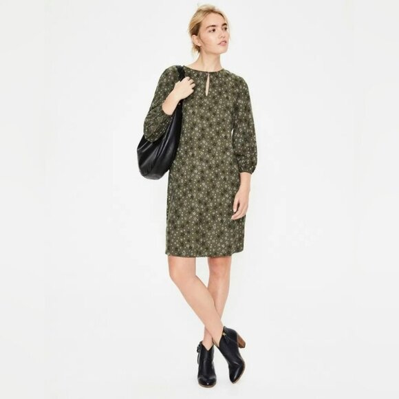 Boden Vanessa Shift Dress Women 6 Green Star Pattern Long Sleeves Mini Short - Picture 1 of 11
